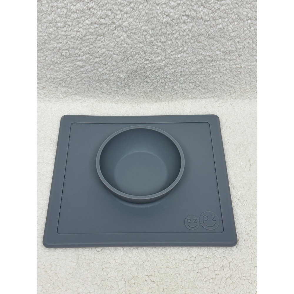 EZPZ Happy Bowl Gray Silicone All-in-One Suction‎ Placemat and Bowl
